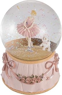 Ballerina Snow Globe Plays Greensleeves Music Ballet Dancing Girl with Kitten Rotating Mechanical and Musical Snowglobe 4 Inches