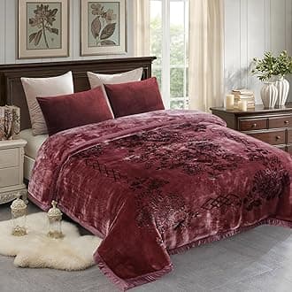 JML Plush Fleece Blanket 87" x 94", 10.5 Pounds Korean Style Mink Blanket King Size for Winter - Soft and Warm, 2 Ply A&B Printed Embossed Raschel Bed Blanket (Flowers Branches Woodrose)