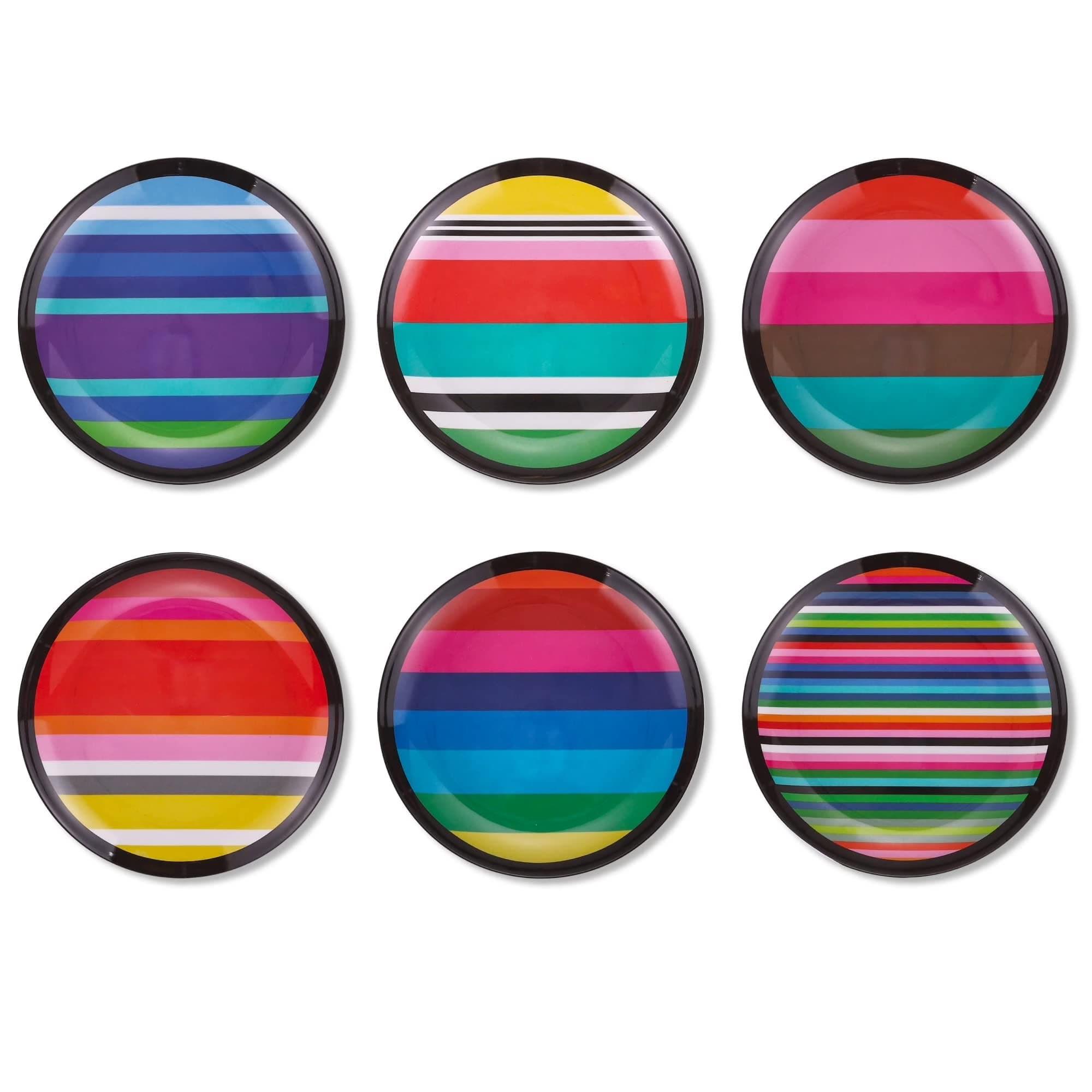 French Bull Melamine Assorted Plates-6 Piece Set -Melamine Dinnerware-Platter, Serving, Party, Platter, Dish (6" Appetizer Plate, Stripes)