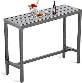 Outdoor Bar Table, Patio Counter Height Bar Table, 47" Rectangle Bar Table for Patio, Garden, Yard, Balcony, Poolside (Grey, 47inch-Length)