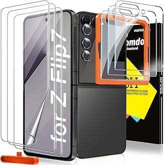 Milomdoi 9 in 1 Screen Protector for Samsung Galaxy Z Flip 7, 3 Inside Flexible Film + 3 Front Tempered Glass + 3 Camera Lens Protector Accessories with Installation Frame,Clear