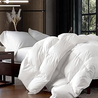 EGYPTIAN BEDDING Luxurious Oversized Super King 120" x 120" Size Goose Down Fiber Waterfowl Feather Fiber Comforter Duvet, 100% Cotton Cover, 90 oz. Fill Weight, Baffle Box Design, White Solid