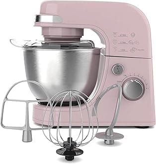 Electric Stand Mixer, 4 Quarts, Dough Hook, Flat Beater Attachments, Splash Guard 7 Speeds with Whisk, Rose