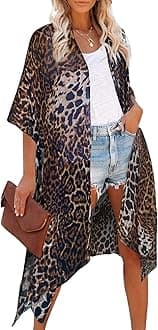 Moss RoseWomen's Beach Cover up Swimsuit Kimono Cardigan with Bohemian Floral Print