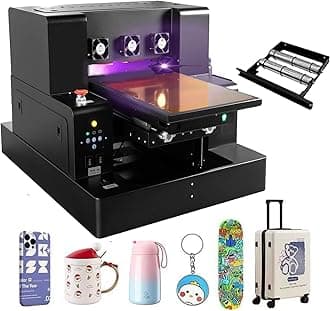 L805 UV Flatbed Printer Machine, Higher Resolution 2880 x1440dpi, UV DTF Printer Machine with Bottle Holder for Phone Case Glass Cups Stickers (A4 UV L1805)