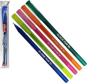 ELKOS BLUE Ballpoint Pens, 0.6mm Fine Point, Pack of 5, FunGL Ball Pens, Smooth Writing, Perfect School Office Home Pens, ZOFAX Black Ball Pen