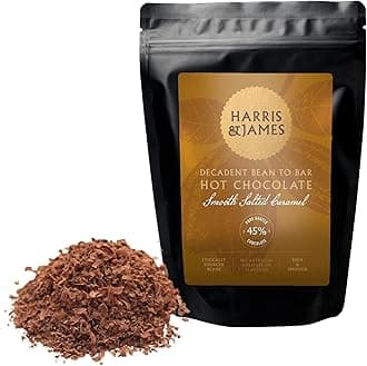 Harris & James Drinking Chocolate | Smooth Salted Caramel Milk Chocolate Flakes 250g | Decadent Bean To Bar Hot Chocolate From Cocao Beans | Hand Made in Small Batches