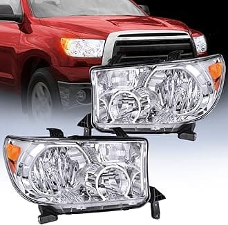 Nilight Headlight Assembly for 2007 2008 2009 2010 2011 2012 2013 Toyota Tundra 2008-2017 Sequoia Headlamps Replacement Chrome Housing Amber Reflector Driver and Passenger Side