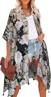 Moss RoseWomen's Beach Cover up Swimsuit Kimono Cardigan with Bohemian Floral Print