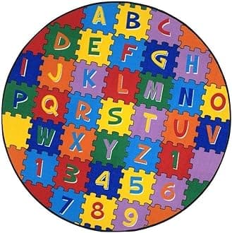 iSavings Kids/Baby Room/Daycare/Classroom/Playroom Area Rug ABC Puzzle (A-Z and 1-9) Educational Fun Play Mat Bright Colorful Vibrant Colors (8 Feet X 8 Feet Round)