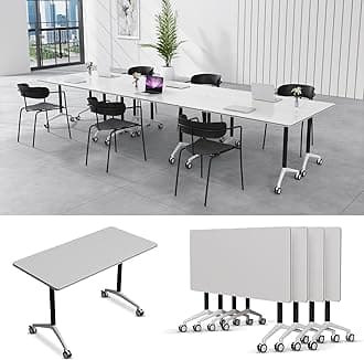 6-8 Person Conference Table Folding Conference Table for Office、Training, Seminar,Schools Modern Wood Conference Meeting Room Table Large Rectangular Conference Room Tables (6, White-2, 55in)