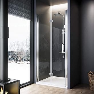 ELEGANT 700x900mm Bifold Shower Enclosure With Tray - Frameless Bathroom Doors 6mm Safety Bi-Fold Glass, Wetroom Cubicles Reversible Folding Door