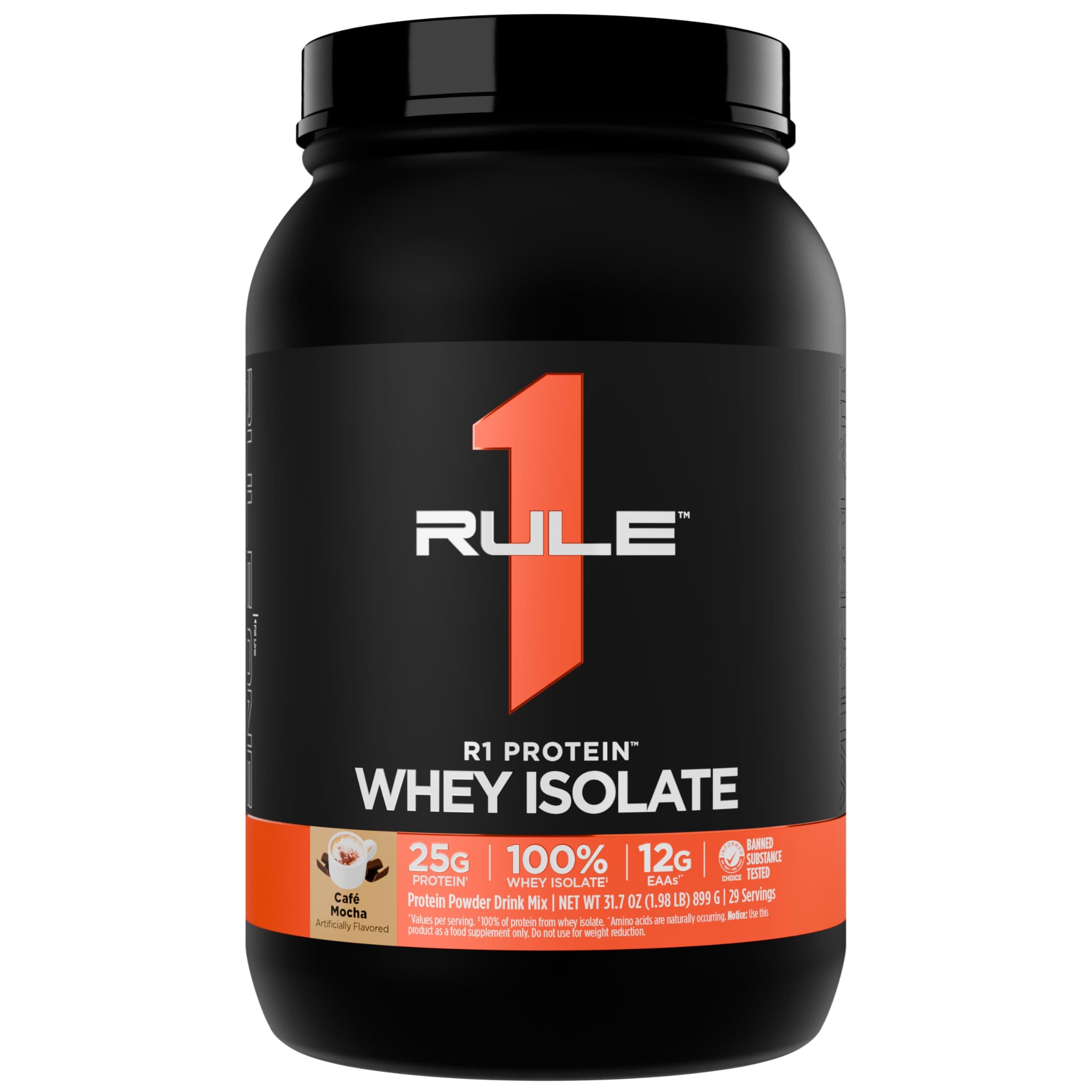 Rule 1 Proteins R1 Protein Whey Isolate - with 25g Protein & 6g BCAA Exclusively from Isolated & Hydrolyzed Sources for Workout Recovery (2 Pounds, Café Mocha)