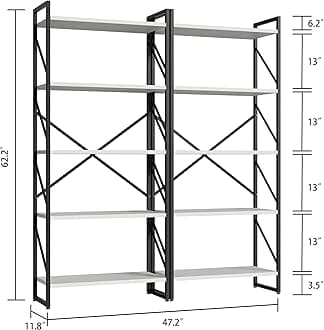 Shintenchi 2-Tier Bookshelf: Tall Industrial Bookcase for Living Room/Home/Office, Modern Book Holder with Storage Rack Shelves - White
