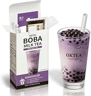 Taro Rich & Creamy Style Bubble Pearl Milk Tea Kit – Taro Flavor, Real Sugar, Preservative-Free Tapioca Balls, Includes Paper Straws – 3 Servings
