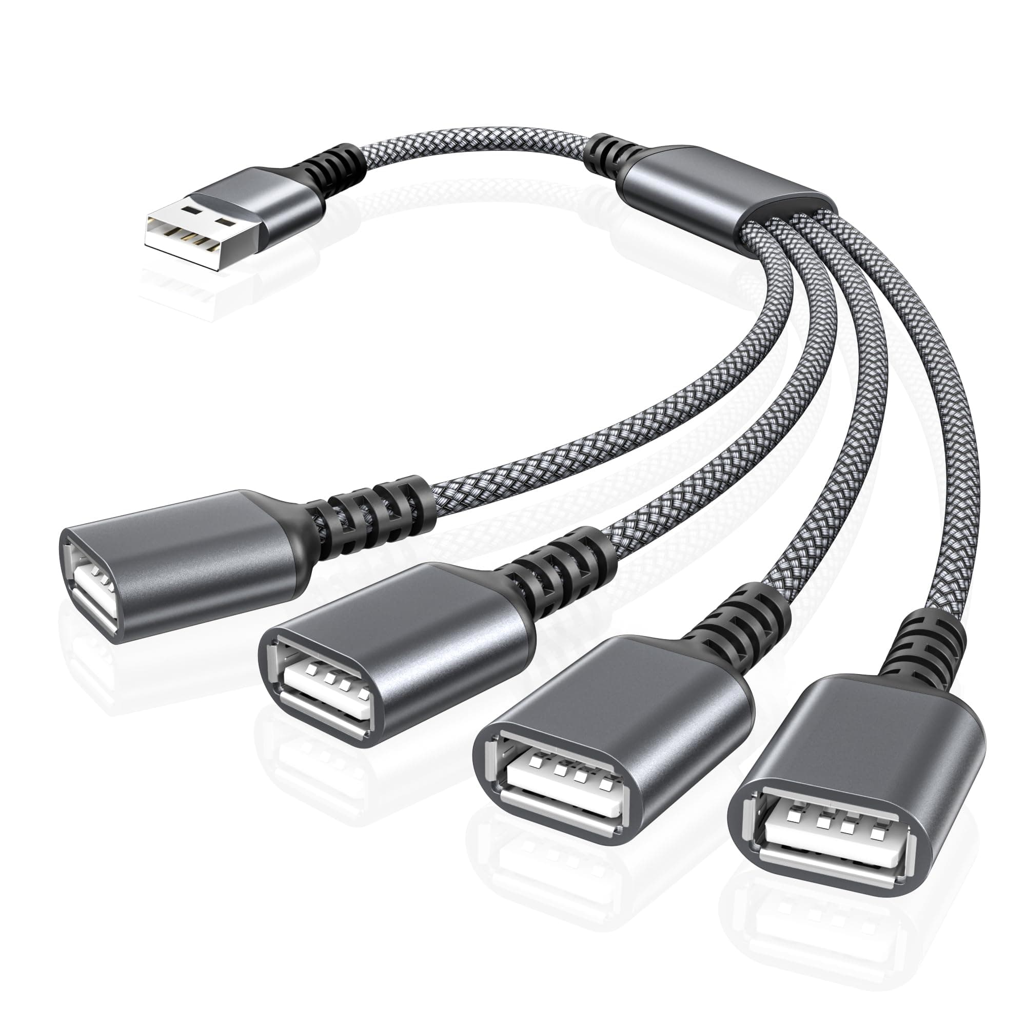 BASESAILOR USB Splitter 1 In 4 Out 0.3M,USB Y Cable,USB A 2.0 Male to Four Female Extension Cord Adapter,Multi Multiport 4 Port Extender Hub,Double Dual Data Power Charger Split For Car,Xbox,PS4,PS5