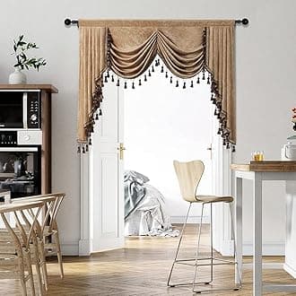 ELKCA Thick Chenille Curtains Valance for Living Room Coffee Waterfall Valance for Bedroom, Rod Pocket (Coffee, W59 Inch, 1 Panel)