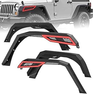 oEdRoFender Flares Compatible with 2007-2018 Jeep Wrangler JK & JKU Unlimited(2/4 Door) Heavy Duty Off-Road Solid Steel Textured Black & Red Front Rear 4 PCS Set