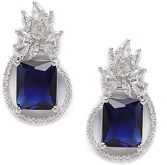 Rhodium-Plated American Diamond studded Paisley Shaped Studs Earrings For Women & Girls