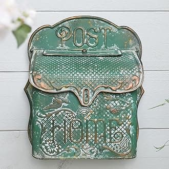 BIG FORTUNE Wall Mount Mailbox for House Outside Vintage Metal Door Mailbox Antique Style Nostalgic Charm Home Decor Garden Vintage English Cottage Decor Flower Patter (Green)