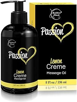Passion Massage Oil for Date Night | 100% Natural Body Oil for Couples with Jojoba & Almond | Aromatherapy & Relaxing Massage Therapy | Valentines Day Gifts for Her | Lemon Crème Scent