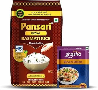 Pansari Royal Basmati rice,10 Kg Great Taste and Mesmerizing Aroma | Long Grain, Naturally Aged(2-Years) with Fortified | Basmati Rice, Biryani Rice, Pulao Rice
