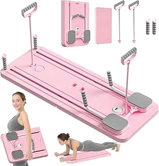 GHAZAL Pilates Board - Pilates Reformer Set, Multi-Purpose Foldable Pilates Reformer Board for Home, 5 in 1 Pilates Sliding Board (Pink)