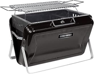 George Foreman Portable Charcoal BBQ, Go Anywhere Toolbox, Portable, Sturdy Foldable Legs, Convenient Handle, Lightweight, Camping, Black, Charcoal Barbecue, GFPTBBQ1005B