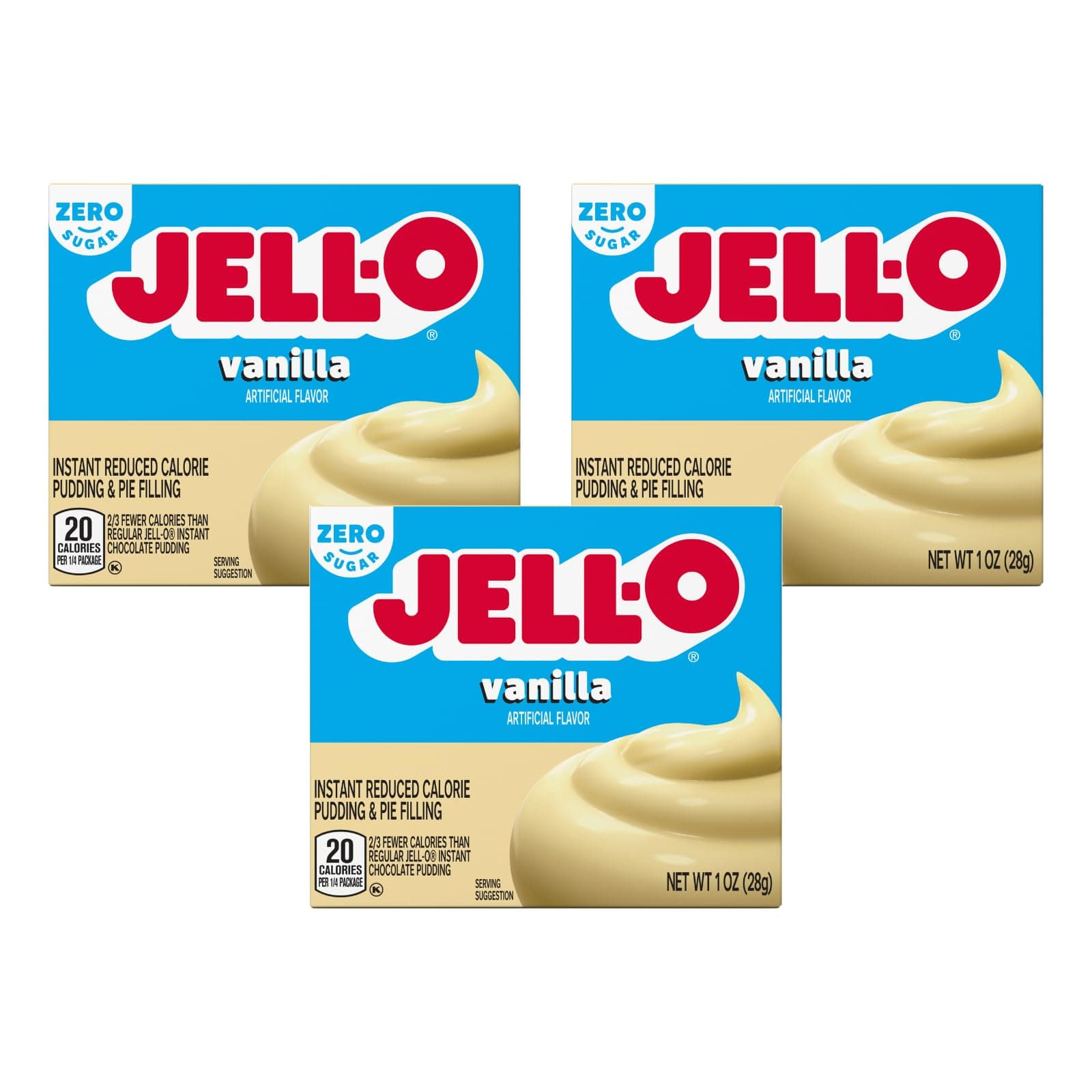 Jell-O Vanilla Zero Sugar Instant Reduced Calorie Pudding & Pie Filling Mix, 1 oz. Box (Pack of 3)