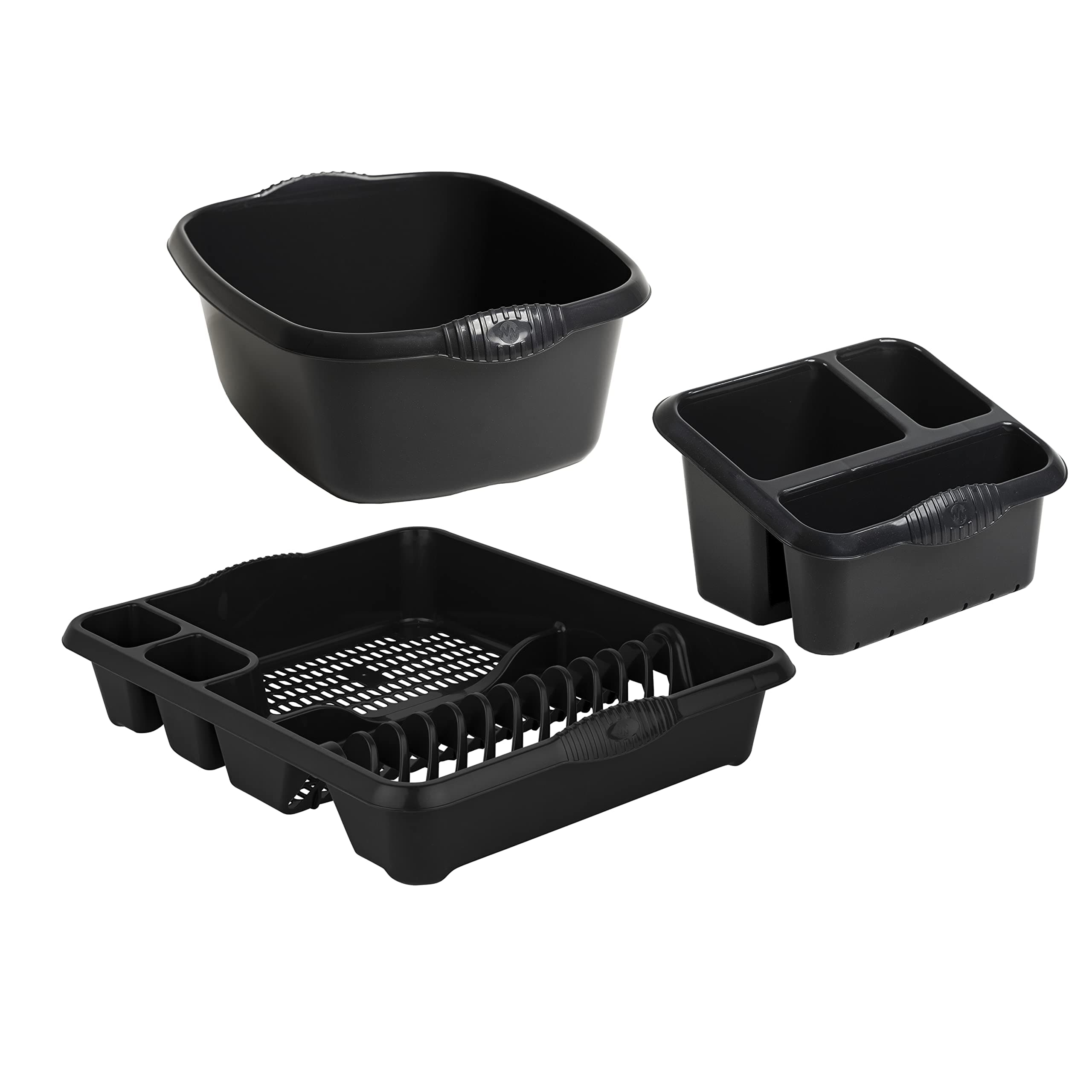 JMS we create smileMidnight Grey/Dark Grey 3-Piece Kitchen Set - Rectangular Washing Up Bowl, Sink Tidy & Large Dish Drainer-Made in UK