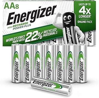 Energizer Recharge Power Plus - Rechargeable AA Batteries (8 Pack) - 2000 mAh NiMH Triple A Battery - 100% Recyclable Plastic Free Packaging