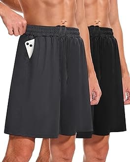 Men's Athletic Gym Shorts - Quick Dry Black Casual Basketball Shorts with Pockets for Running Workout Activewear