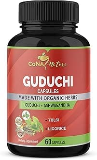 Cona Nature Organic Giloy Guduchi Extract Capsules 3200MG & Ashwagandha, Licorice, Holy Basil | Immune Booster, Liver Detox Cleanse Support