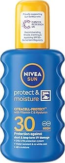 NIVEA SUN Protect & Moisture Sun Spray SPF 30 (200 ml), Moisturising Suncream Spray with SPF 30, Advanced Sunscreen Providing Immediate UVA + UVB Protection, Fast-Absorbing No White Cast Formula