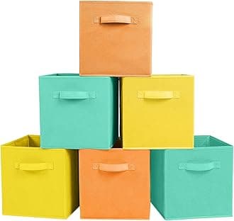 ShellKingdom Storage Bins, Foldable Fabric Storage Cubes and Cloth Storage Organizer Drawer for Closet and Toys Storage, 6 Pack (Mint Green+Orange+Yellow)