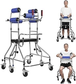 Adult Walker for Seniors Hemiplegia Rehabilitation Standing Frame, Walker Aid for The Disabled, Anti Recline, Lower Limb Training, Adjustable Width and Height, Walking Aid for The Disabled H