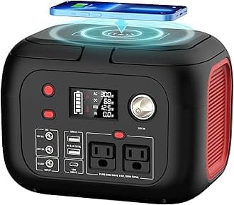 228Wh Portable Power Station, AC Outlet Power Bank, 300W Solar Generator with LED Light, 9 Outlet Portable Generator, Battery Backup Power Supply for