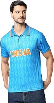 India Cricket Fan Polo Jersey Tshirt | Lightweight Breathable Comfortable Sportswear | Team Cricket Sports Wear T-Shirt for Men - Blue