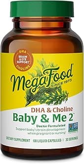 MegaFood Baby & Me 2 Prenatal Vitamins for Women, DHA & Choline Supplements, Liquid DHA and Choline for Baby's Brain and Eye Development During Pregnancy, Vegan, 60 Capsules (30 Servings)