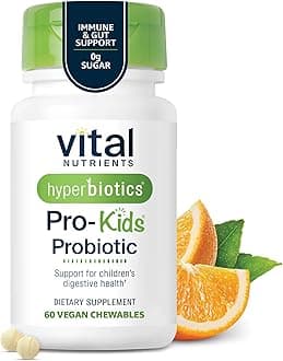 Vital Nutrients Pro Kids Probiotic | Allergen-Free Toddler Probiotics for Kids | Targeted Immune, Gut, and Digestive Health | Sugar-Free Orange Flavor | 60 Chewable Tablets