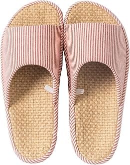 Womens House Slippers Summer Open Toe Tatami Straw Men's Indoor Shoes,Bedroom Linen Lightweight Slip Silent Slippers