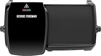 George Foreman Large Electric Grill & Griddle [Dual independent temperature control, Energy saving, Easy clean, Non stick, Healthy, Toastie, Hot plate, Panini, BBQ, Ready to cook light] Black, 23450