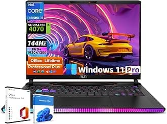 MSI Raider GE68HX Gaming Laptop - Intel 24-core i9-14900HX(Up to 5.8GHz), GeForce RTX 4070, 16" FHD+ IPS 144Hz, Backlit KB, Wi-Fi 7, MS Office Lifetime, Win 11 Pro (64GB DDR5 | 1TB SSD)