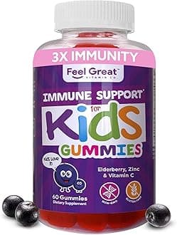Feel Great 365Immune Support for Kids | Vitamin C Zinc & Elderberry Gummies for Kids | Sambucus Nigra Immunity Multivitamin for Kids | Vegetarian Multivitamin Gummies | 60 Day Supply