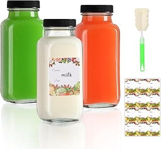 AuroTrends 8 oz Glass Bottles with Lids 3Pack, 250ml Glass Juice Bottles with Lids 8 oz for Water, Kombucha, Coffee - (8fl.oz, Set of 3)