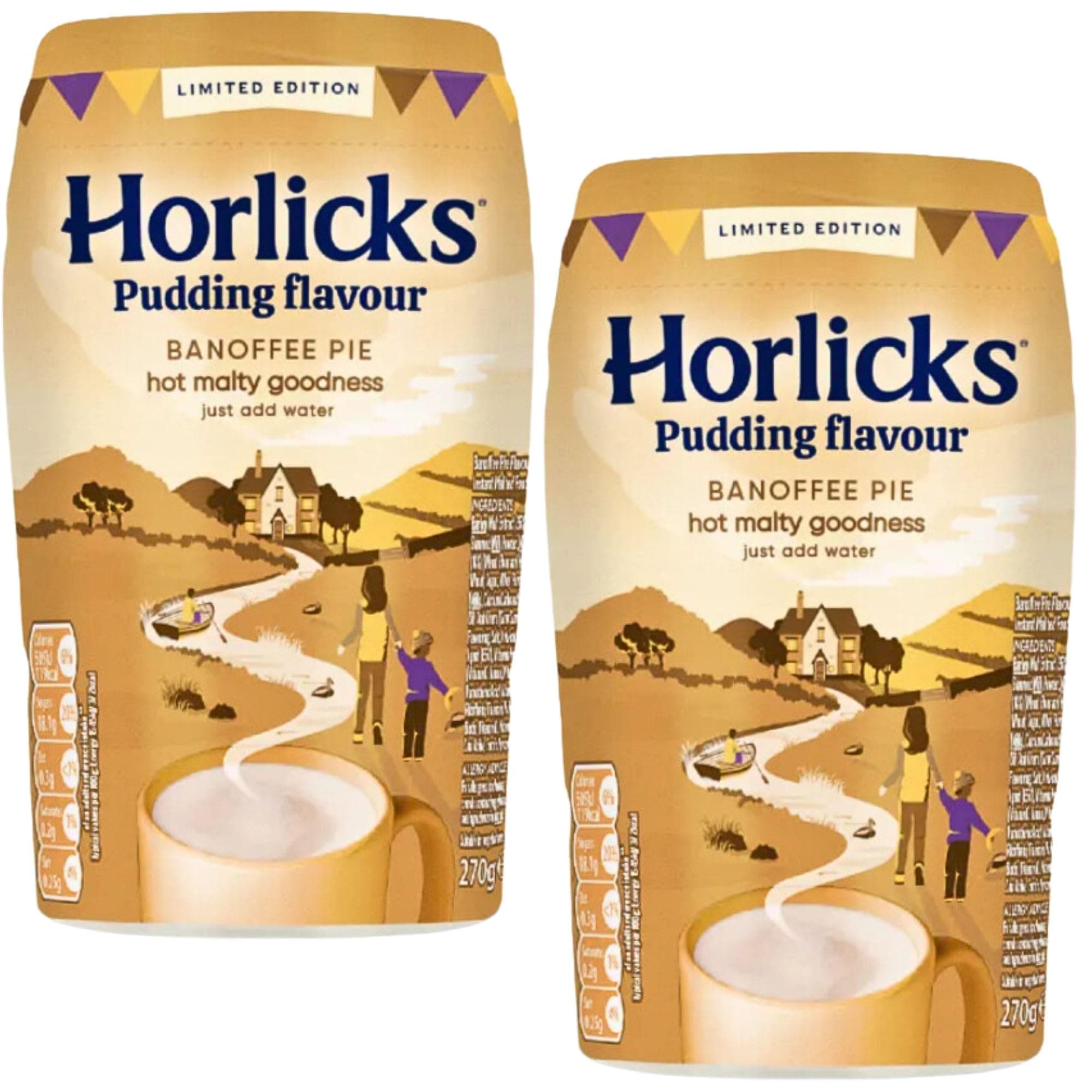 Hot Chocolate Bundle Consisting H0rlicks Banoffee Pie Pudding Flavour 270g (2 Pack) – Instant Malted Drink, High in Vitamin B12, Calcium, Zinc, Vitamin C, & Vitamin D