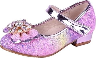AQIYI Girls Princess Shoes Toddlers Sequin Sweet Bows Sandals Little Girls Party Pumps Sparkle Wedding Dress Shoes（4.5UK/Label Size37,Pink Purple