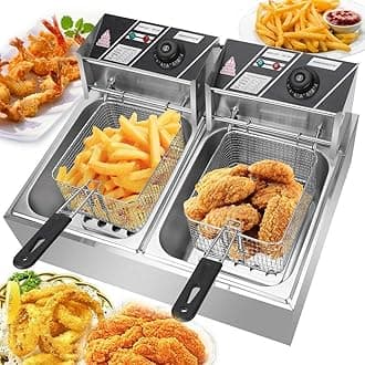 Electric Deep Fryer Machine 12 Litre Stainless Steel 2500W, Dual Tank & Basket, Temperature Control, 6L + 6L with Copper Heater