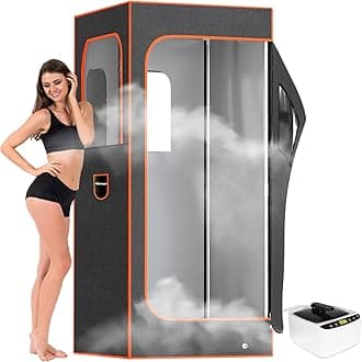 Adamson Full Size Portable Steam Sauna - Indoor Sauna Tent for Home Spa Relaxation + Boost Health and Recovery + 2.6L 1000W Steamer + Chair + Remote + Foot Massager (Nylon Orange)