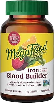 Blood Builder Iron Supplement for Women & Men - Increase Iron Levels Without Side Effects - Combats Fatigue - Vitamin B12, Folic Acid & Vitamin C - Vegan - 60 Mini Tablets (30 Servings)
